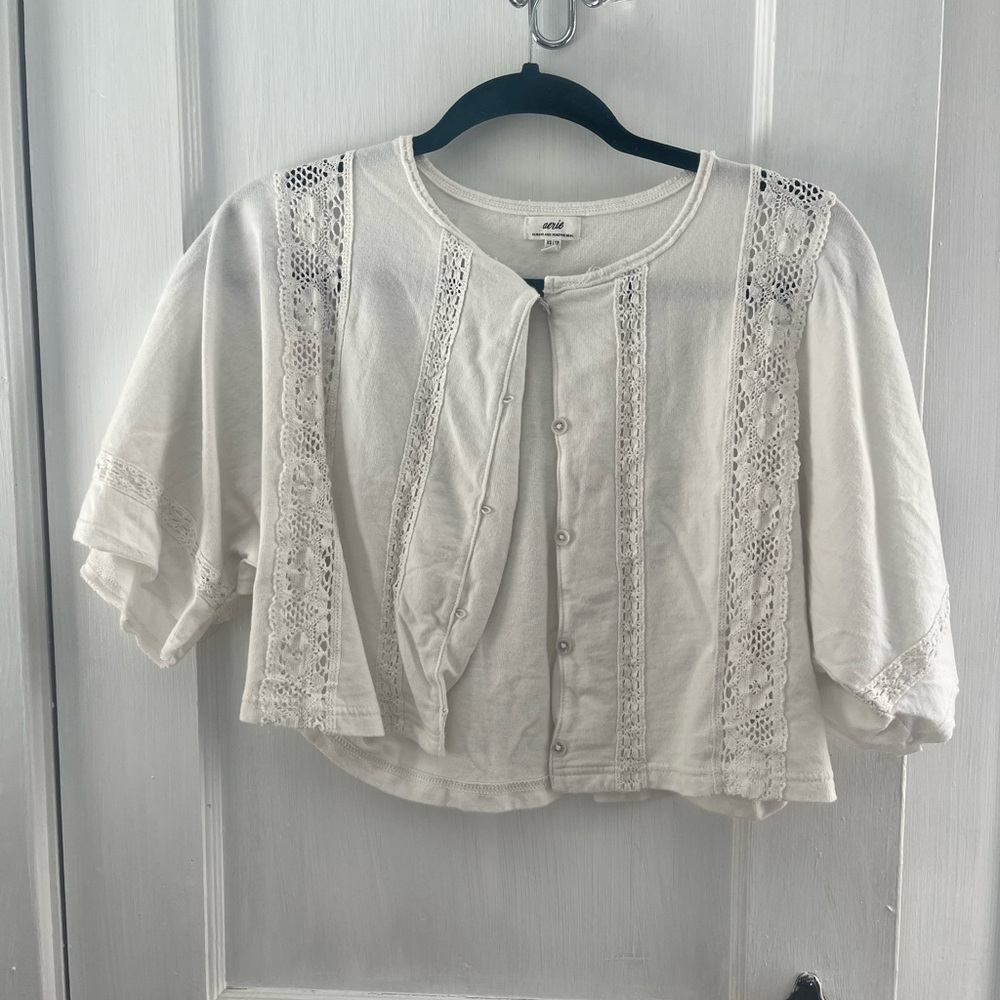 Aerie Cream Lace Accent Blouse